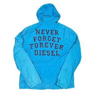Diesel Lightweight Windbreaker Jacket Zip Medium Blue Never Forget See Note
